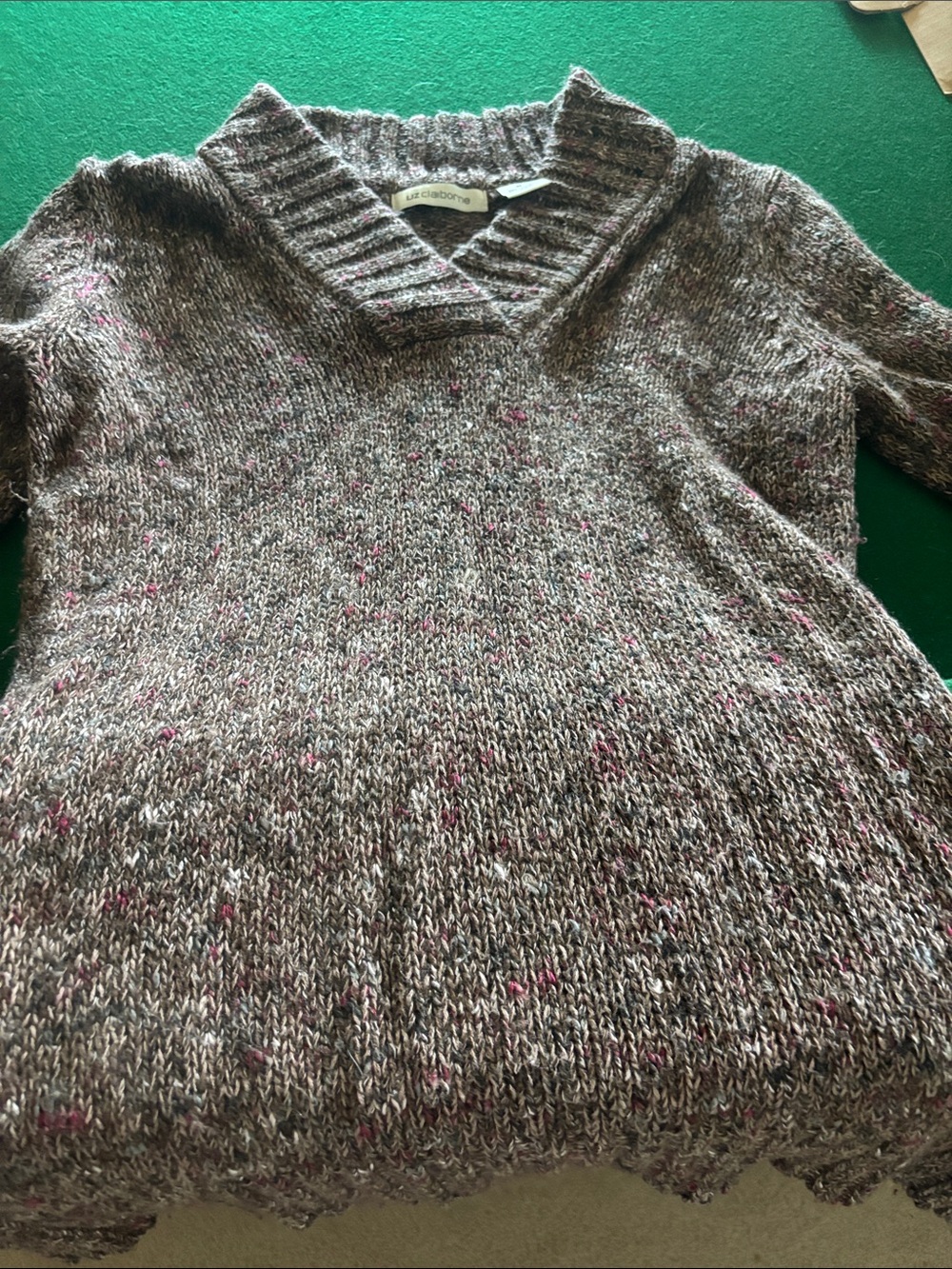 Liz Claiborne Brown Marled Cowl Neck Sweater with Pink Flecks